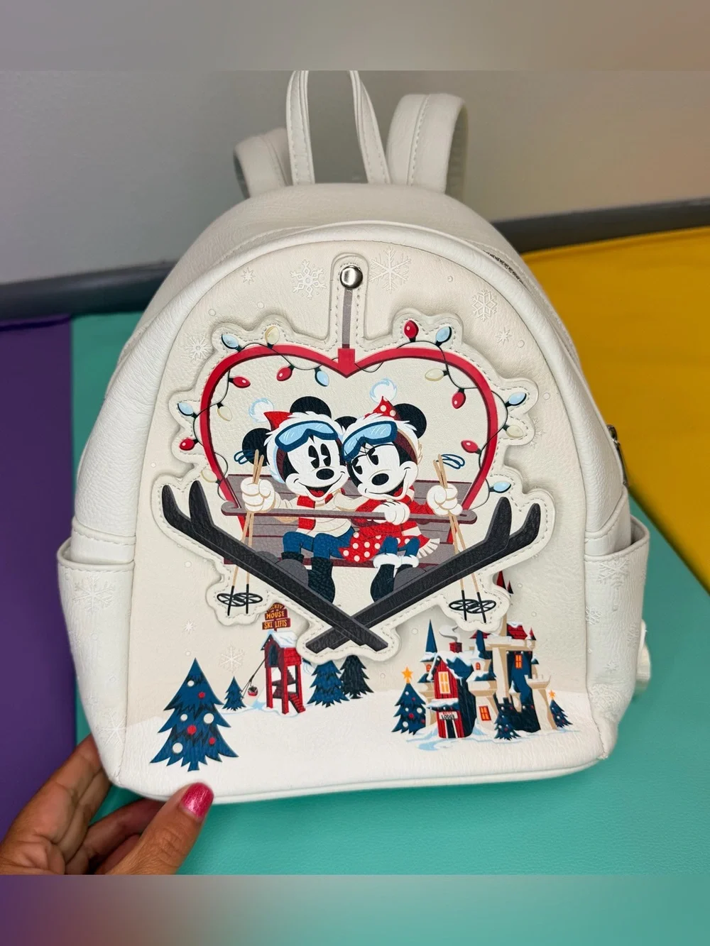 Loungefly Disney Parks Mini Backpack Minnie & Mickey Ski Lift Holiday